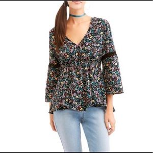 No Boundaries Black Floral Boho Blouse Large